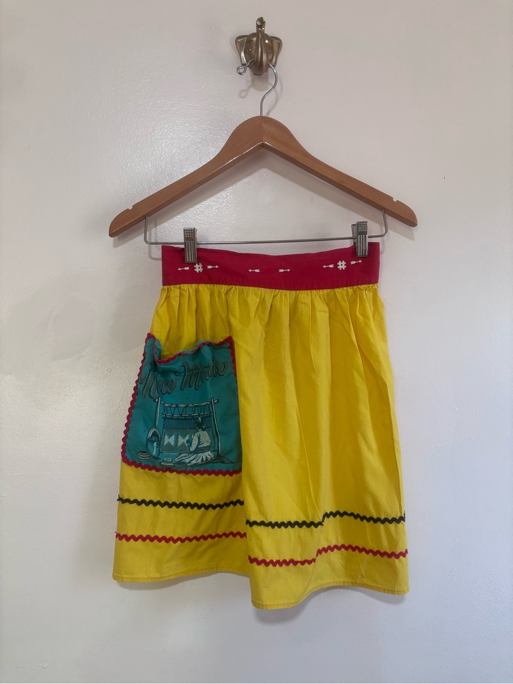 Vintage Handmade New Mexico Apron with Rick Rack Trim and Pocket Western Native